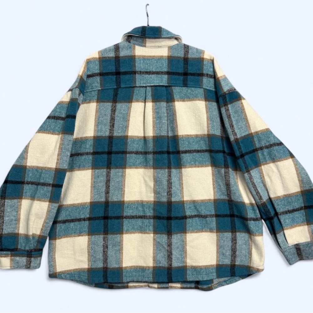 VTG Style 2X Blue Plaid Flannel Shacket Oversized Cottagecore Shirt Jacket - Picture 2 of 8